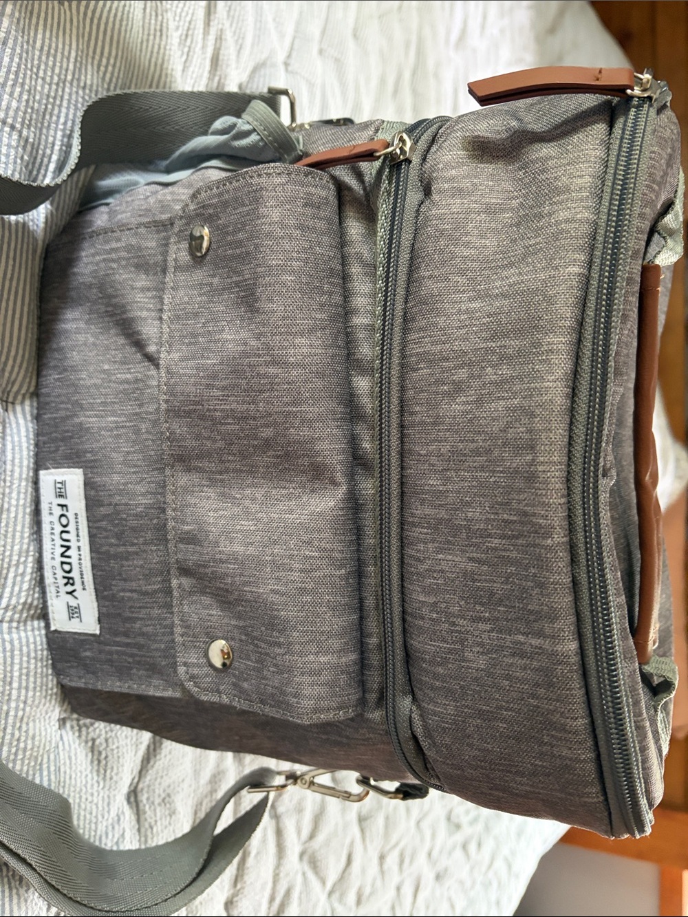 The Foundry Supply Co. Heather Gray Tote Bag with Leather Accents